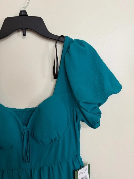 B. Smart Women’s Size 7 Teal Puff-Sleeve Tiered Mini Dress - Picture 6 of 12